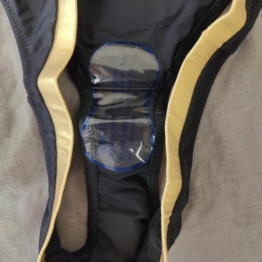 Solid & Striped Womens Bikini Bottom Large Black Gold Metallic Trim Glam Resort‎